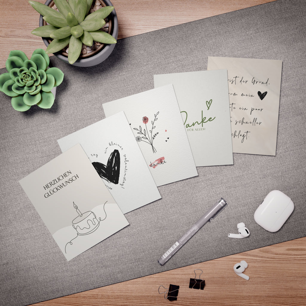Grußkarten-Set "Seelenkompass" —  Danke, Herz, Geburtstag (5-Pack)