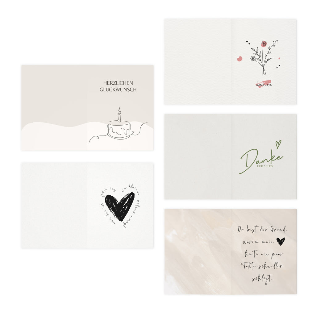 Grußkarten-Set "Seelenkompass" —  Danke, Herz, Geburtstag (5-Pack)