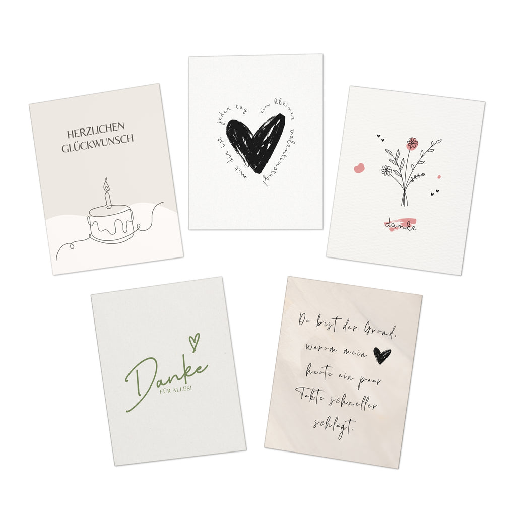 Grußkarten-Set "Seelenkompass" —  Danke, Herz, Geburtstag (5-Pack)